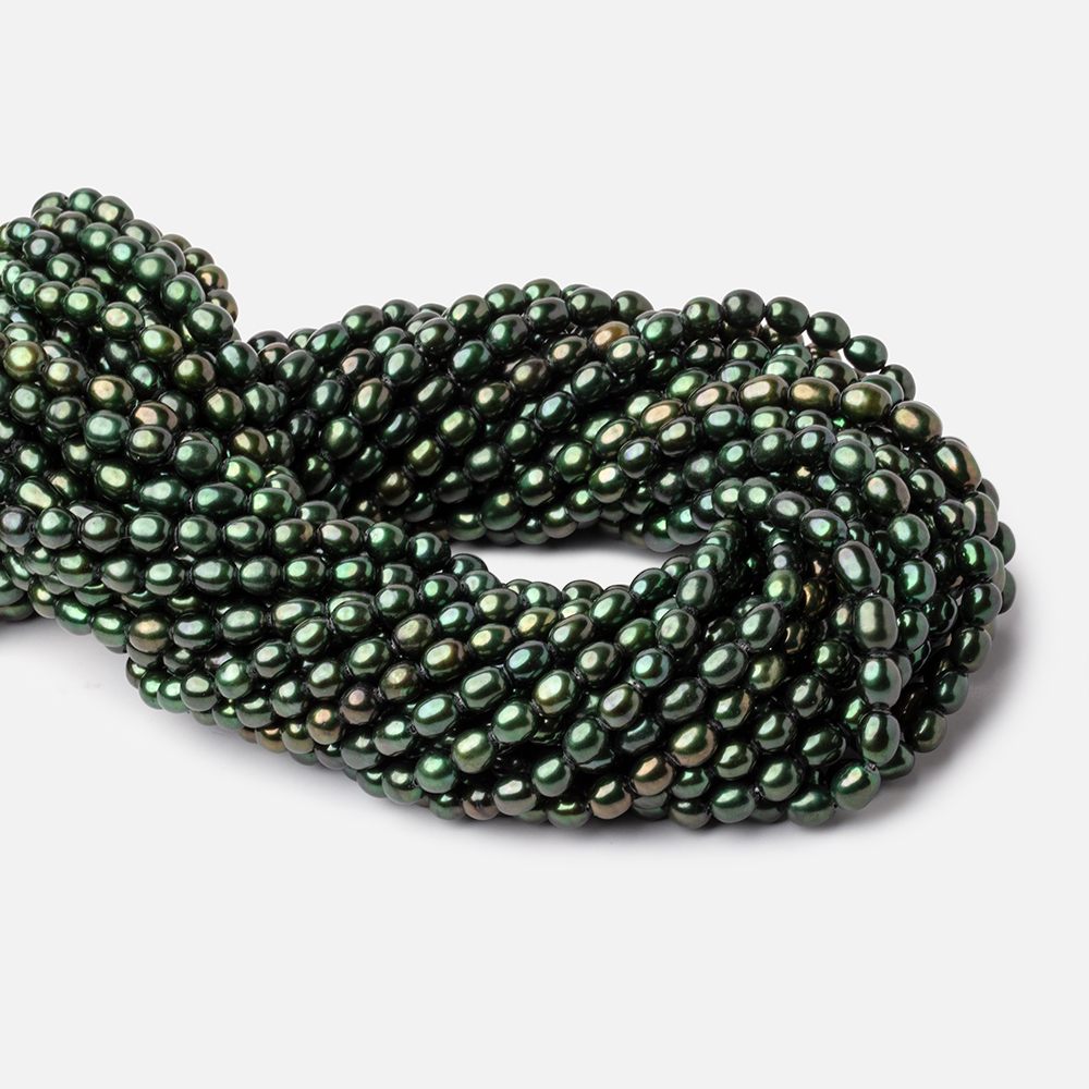 6x5mm Emerald Green Straight Drill Oval Freshwater Pearl 15 inch 68 pcs (ONLINE ORDER ONLY)