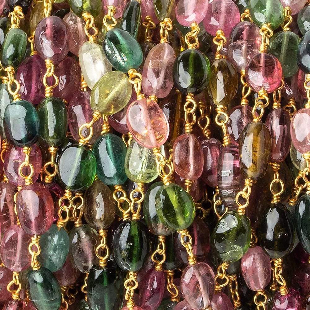 6x5mm Multi Color Tourmaline plain oval Vermeil Chain by the foot (ONLINE ORDER ONLY)