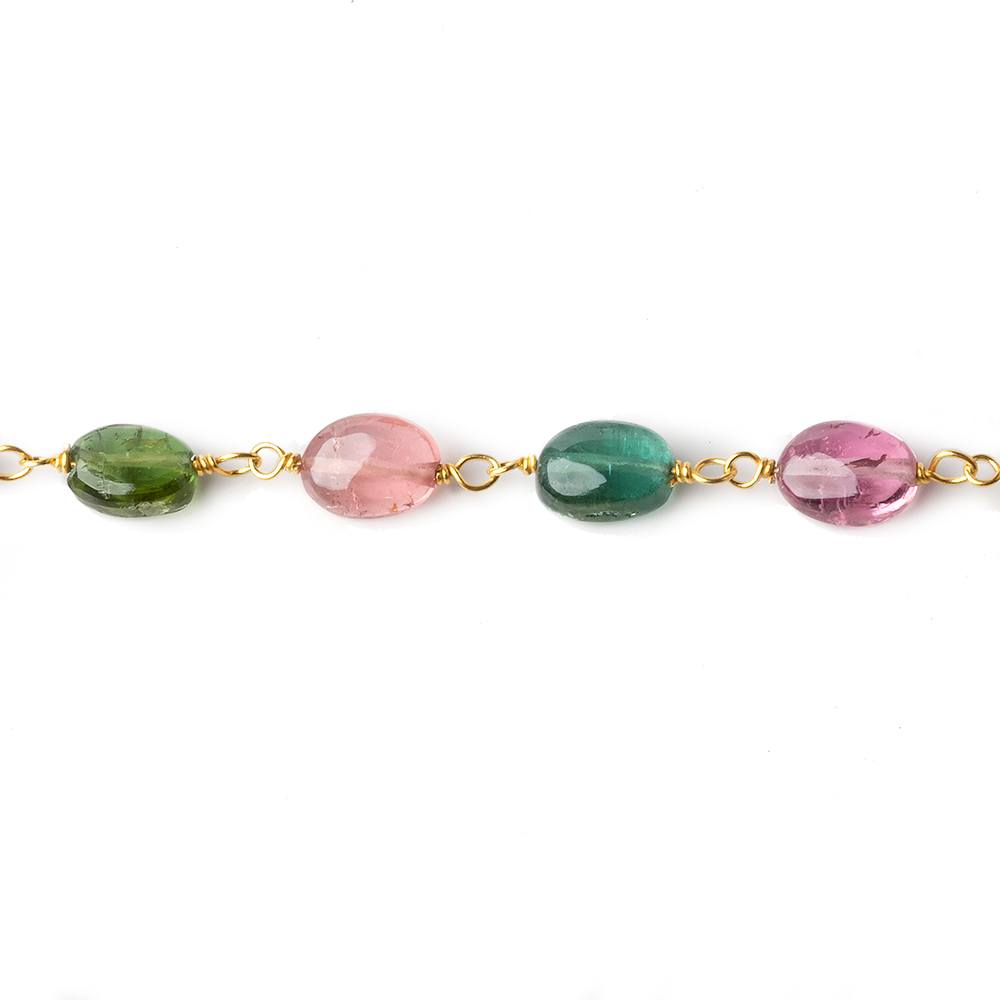 6x5mm Multi Color Tourmaline plain oval Vermeil Chain by the foot (ONLINE ORDER ONLY)