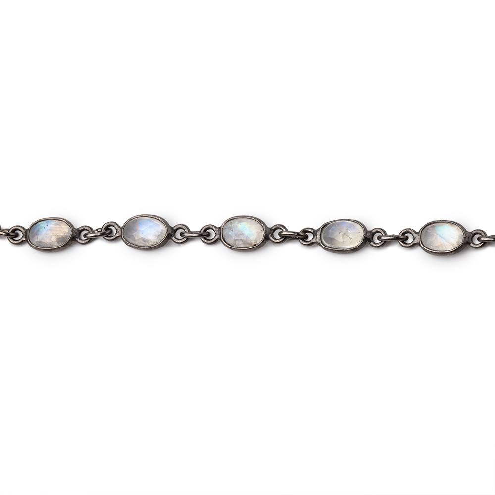 6x5mm Rainbow Moonstone Faceted Oval Cabochon Black Gold .925 Bezeled Chain (ONLINE ORDER ONLY)