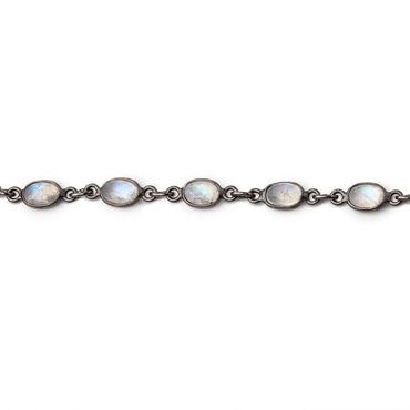 6x5mm Rainbow Moonstone Faceted Oval Cabochon Black Gold .925 Bezeled Chain (ONLINE ORDER ONLY)
