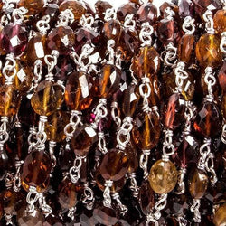 6x5mm Spessertite Garnet faceted oval .925 Silver Chain by the foot 28 pcs (ONLINE ORDER ONLY)