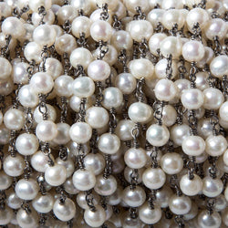 6x5mm White Off Round Pearl Black Gold .925 Silver Chain by the foot 25 pieces (ONLINE ORDER ONLY)