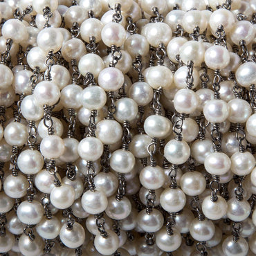 6x5mm White Off Round Pearl Black Gold .925 Silver Chain by the foot 25 pieces (ONLINE ORDER ONLY)