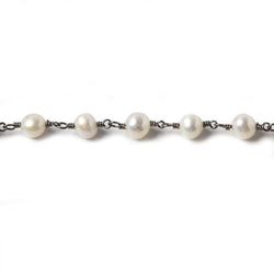 6x5mm White Off Round Pearl Black Gold .925 Silver Chain by the foot 25 pieces (ONLINE ORDER ONLY)