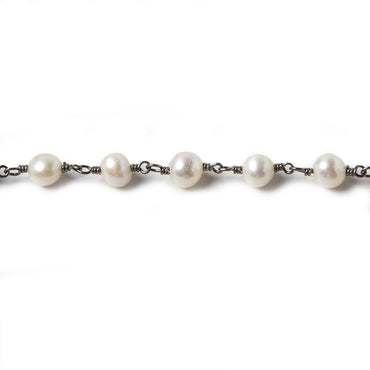 6x5mm White Off Round Pearl Black Gold .925 Silver Chain by the foot 25 pieces (ONLINE ORDER ONLY)