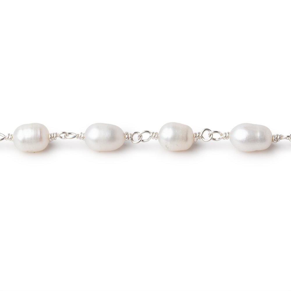 6x5mm White Oval Freshwater Pearls on .925 Silver Chain (ONLINE ORDER ONLY)