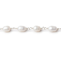 6x5mm White Oval Freshwater Pearls on .925 Silver Chain (ONLINE ORDER ONLY)