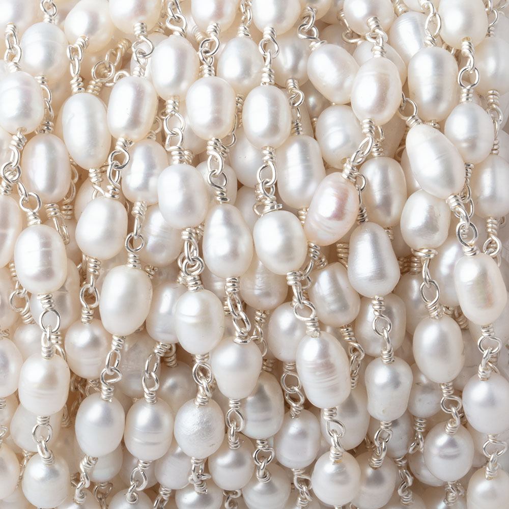 6x5mm White Oval Freshwater Pearls on .925 Silver Chain (ONLINE ORDER ONLY)