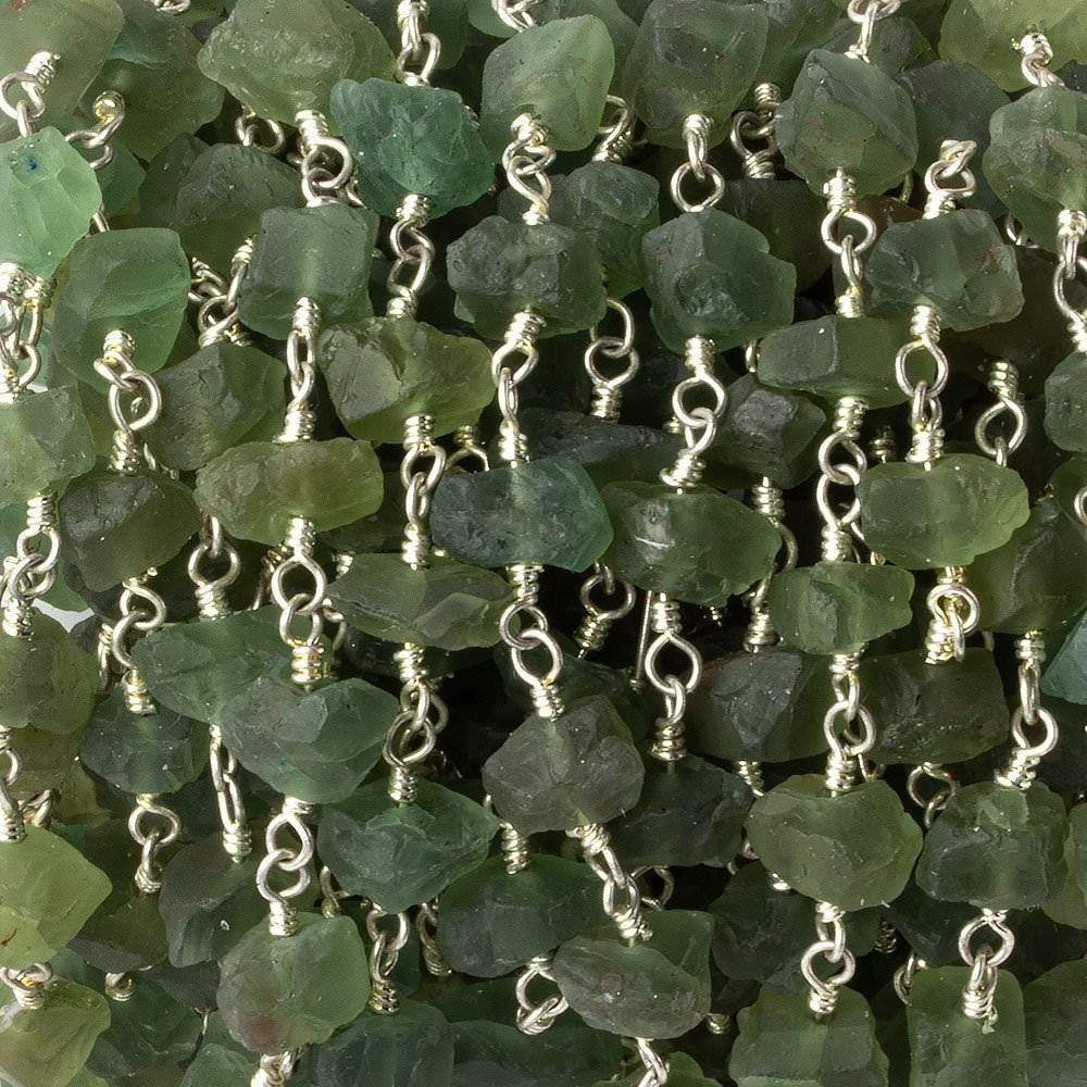 6x6-10x7mm Matte Green Apatite Chips Silver plated Chain by the foot 28 pieces (ONLINE ORDER ONLY)