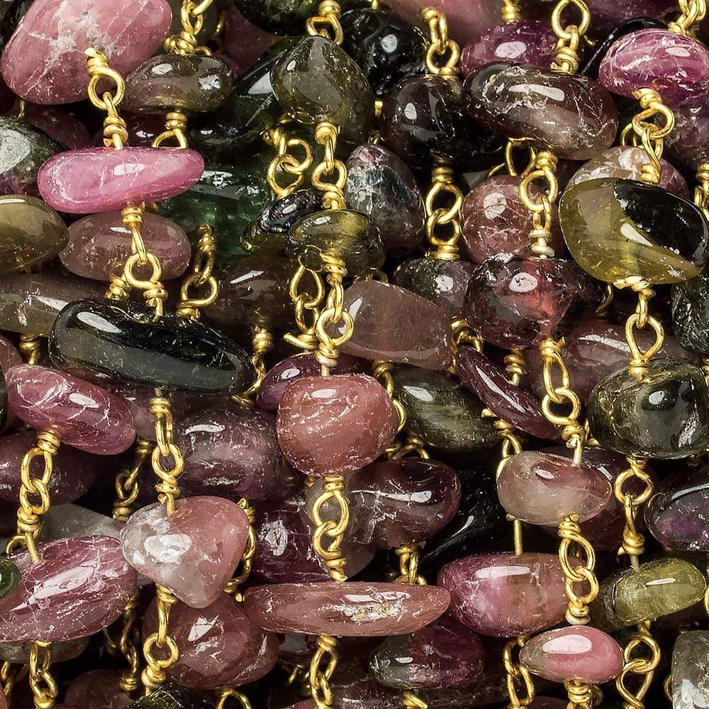 6x6-10x7mm Multi Color Tourmaline center drill plain nugget Vermeil Chain by the foot 29 pieces (ONLINE ORDER ONLY)