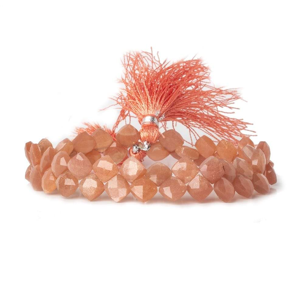 6x6-6.5x6.5mm Dark Angel Skin Peach Moonstone faceted pillow beads 7.5 inch 50 pieces A (ONLINE ORDER ONLY)