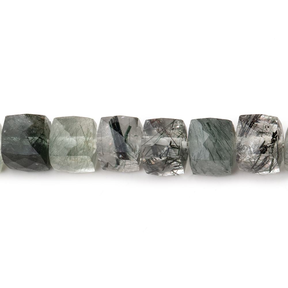 6x6-6.5x6.5mm Green Tourmalinated Quartz faceted cubes 8 inch 33 beads AA (ONLINE ORDER ONLY)