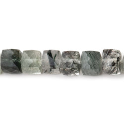 6x6-6.5x6.5mm Green Tourmalinated Quartz faceted cubes 8 inch 33 beads AA (ONLINE ORDER ONLY)
