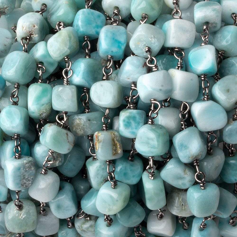 6x6-6x8mm Larimar plain nugget Black Gold plated .925 Silver chain by the foot 26 pcs (ONLINE ORDER ONLY)