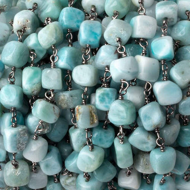 6x6-6x8mm Larimar plain nugget Black Gold plated .925 Silver chain by the foot 26 pcs (ONLINE ORDER ONLY)