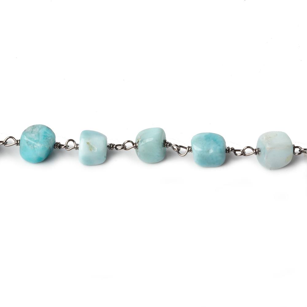 6x6-6x8mm Larimar plain nugget Black Gold plated .925 Silver chain by the foot 26 pcs (ONLINE ORDER ONLY)