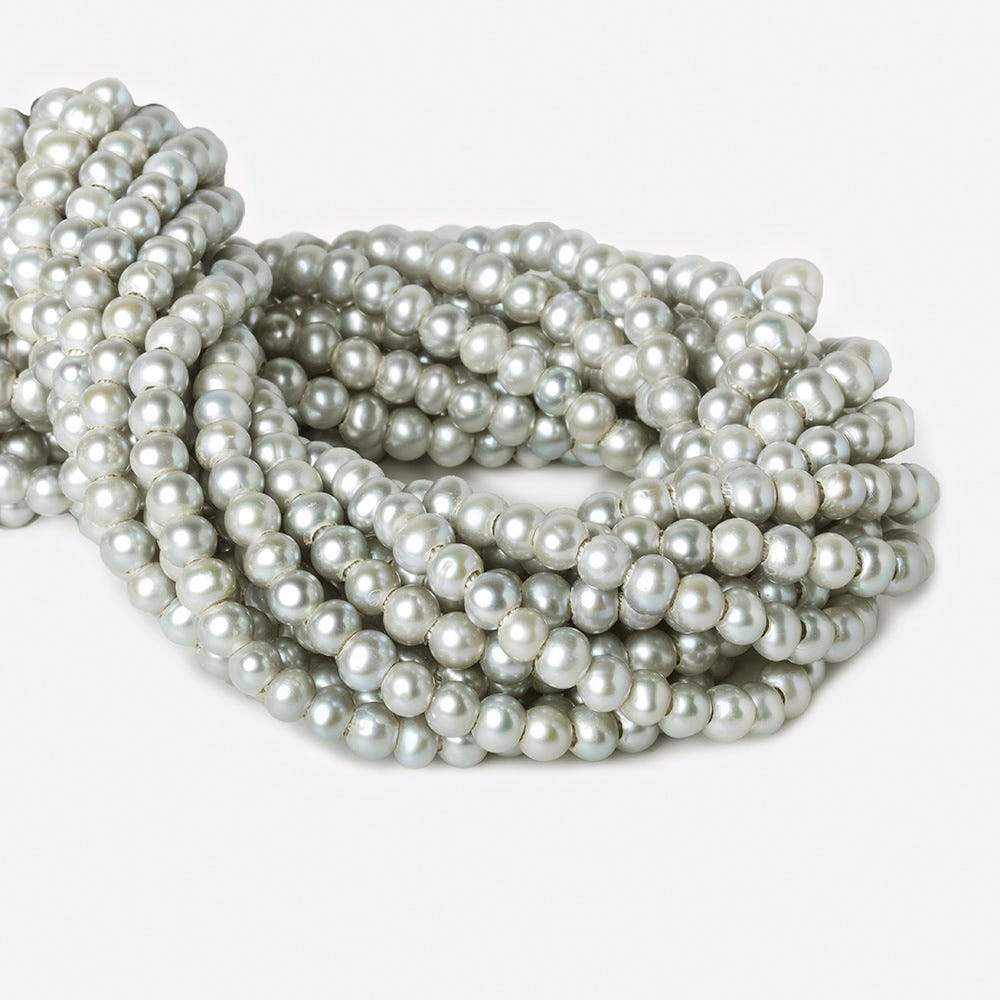 6x6-7x6mm True Silver Large Hole Off Round Freshwater Pearls 16 inch 75 pieces (ONLINE ORDER ONLY)