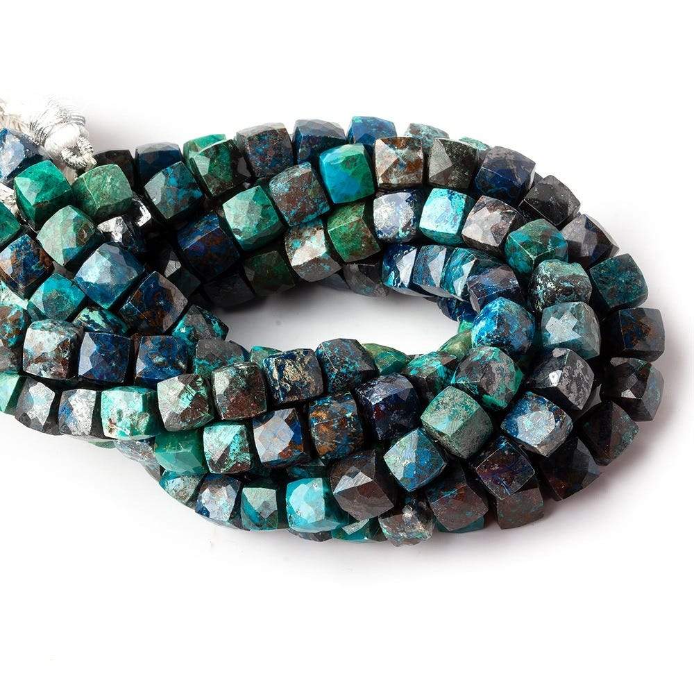 6x6-7x7mm Chrysocolla faceted cubes 8 inch 30 beads AA (ONLINE ORDER ONLY)
