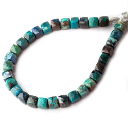 6x6-7x7mm Chrysocolla faceted cubes 8 inch 30 beads AA (ONLINE ORDER ONLY)