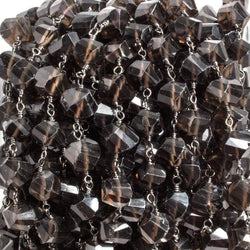 6x6-7x7mm Smoky Quartz Twist Cube Black Gold plated Chain by the foot 26 pcs (ONLINE ORDER ONLY)