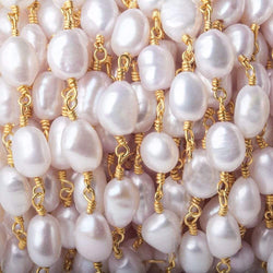 6x6-8x6mm Ballet Soft Pink Straight Drill Baroque Pearl Gold plated Chain by the foot (ONLINE ORDER ONLY)