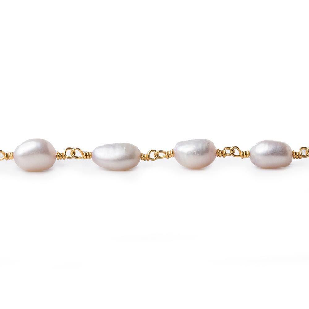 6x6-8x6mm Ballet Soft Pink Straight Drill Baroque Pearl Gold plated Chain by the foot (ONLINE ORDER ONLY)