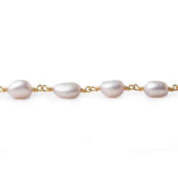 6x6-8x6mm Ballet Soft Pink Straight Drill Baroque Pearl Gold plated Chain by the foot (ONLINE ORDER ONLY)