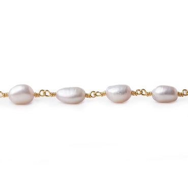 6x6-8x6mm Ballet Soft Pink Straight Drill Baroque Pearl Gold plated Chain by the foot (ONLINE ORDER ONLY)