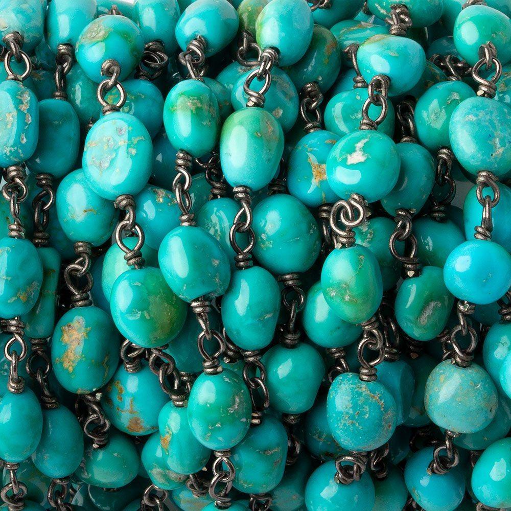 6x6-8x6mm Turquoise tumbled nugget Black Gold plated .925 Silver chain by the foot 24 pcs (ONLINE ORDER ONLY)