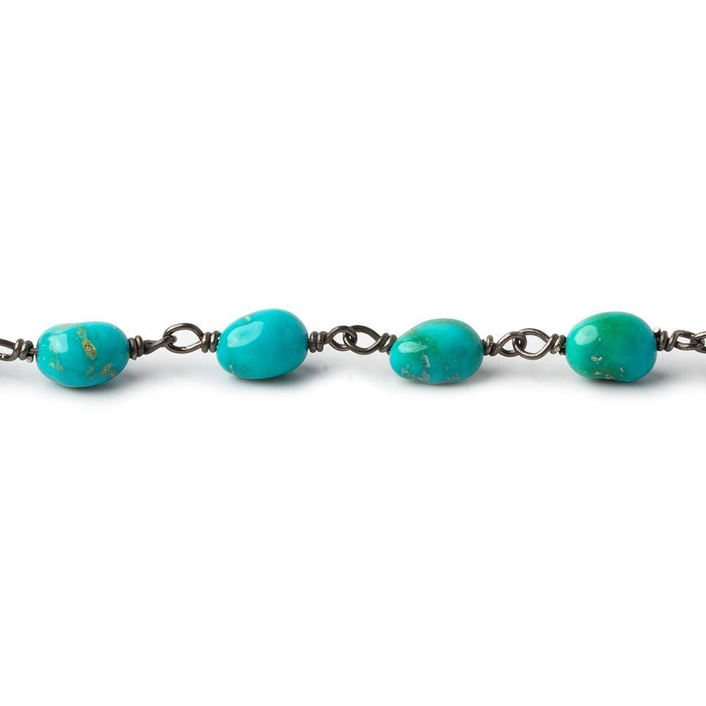 6x6-8x6mm Turquoise tumbled nugget Black Gold plated .925 Silver chain by the foot 24 pcs (ONLINE ORDER ONLY)