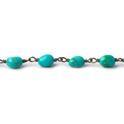 6x6-8x6mm Turquoise tumbled nugget Black Gold plated .925 Silver chain by the foot 24 pcs (ONLINE ORDER ONLY)
