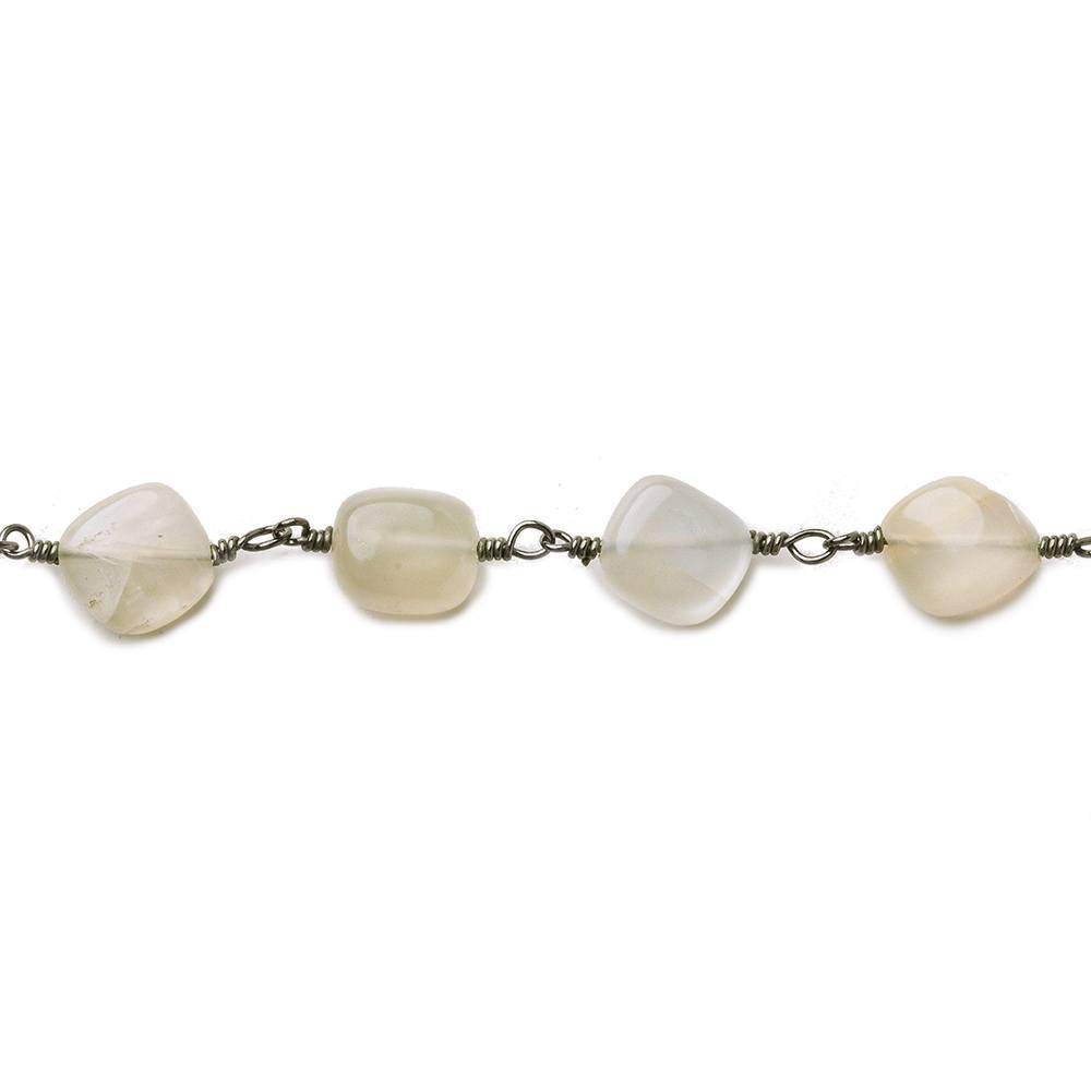 6x6-9x6mm Beige Moonstone plain nugget Black Gold plated Chain by the foot (ONLINE ORDER ONLY)