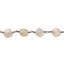 6x6-9x6mm Beige Moonstone plain nugget Black Gold plated Chain by the foot (ONLINE ORDER ONLY)