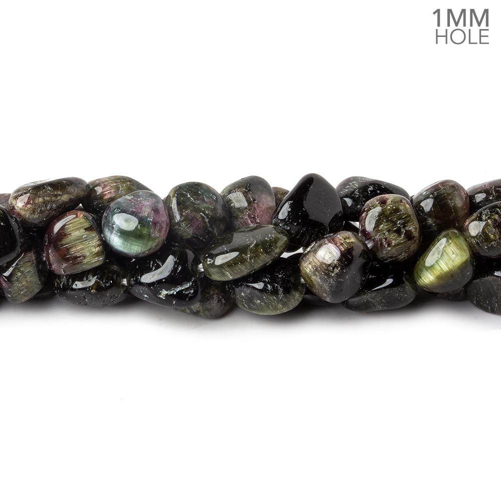 6x6-9x7mm Cat's Eye Tourmaline 1mm large hole plain nuggets 16 inch 45 beads (ONLINE ORDER ONLY)