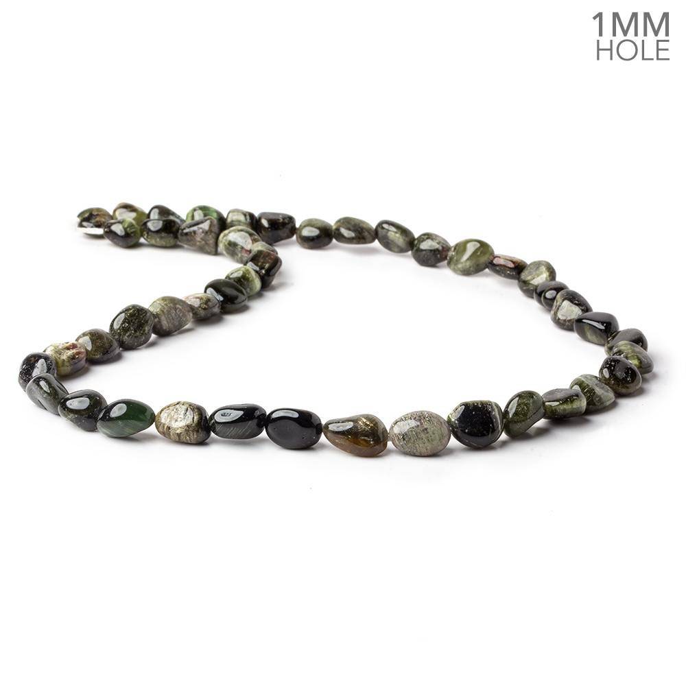6x6-9x7mm Cat's Eye Tourmaline 1mm large hole plain nuggets 16 inch 45 beads (ONLINE ORDER ONLY)