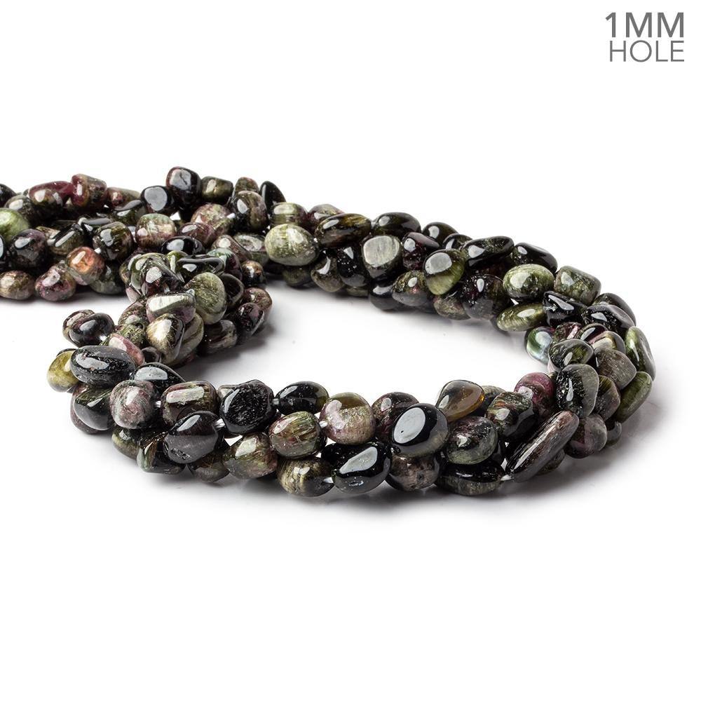 6x6-9x7mm Cat's Eye Tourmaline 1mm large hole plain nuggets 16 inch 45 beads (ONLINE ORDER ONLY)