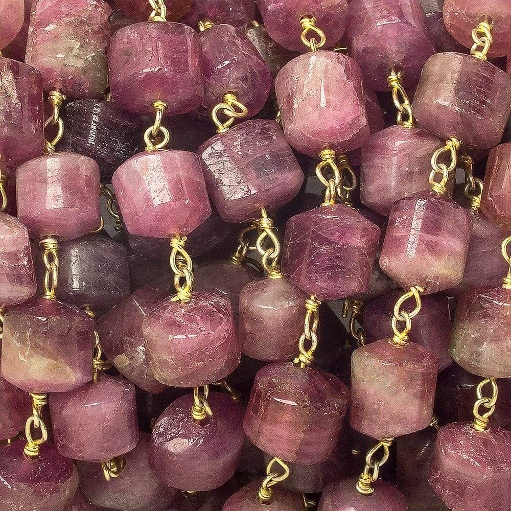 6x6-9x7mm Rubellite Tourmaline Plain Cylinder Tube Vermeil Chain (ONLINE ORDER ONLY)