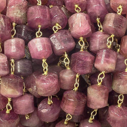 6x6-9x7mm Rubellite Tourmaline Plain Cylinder Tube Vermeil Chain (ONLINE ORDER ONLY)