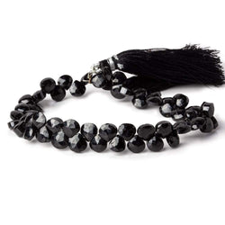 6x6mm Black Spinel faceted hearts 8 inch 55 beads (ONLINE ORDER ONLY)