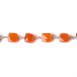 6x6mm Carnelian faceted cube Silver .925 Chain by the foot 26 pcs (ONLINE ORDER ONLY)