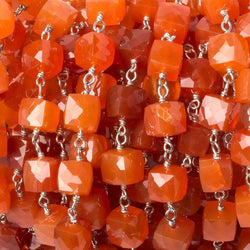6x6mm Carnelian faceted cube Silver .925 Chain by the foot 26 pcs (ONLINE ORDER ONLY)