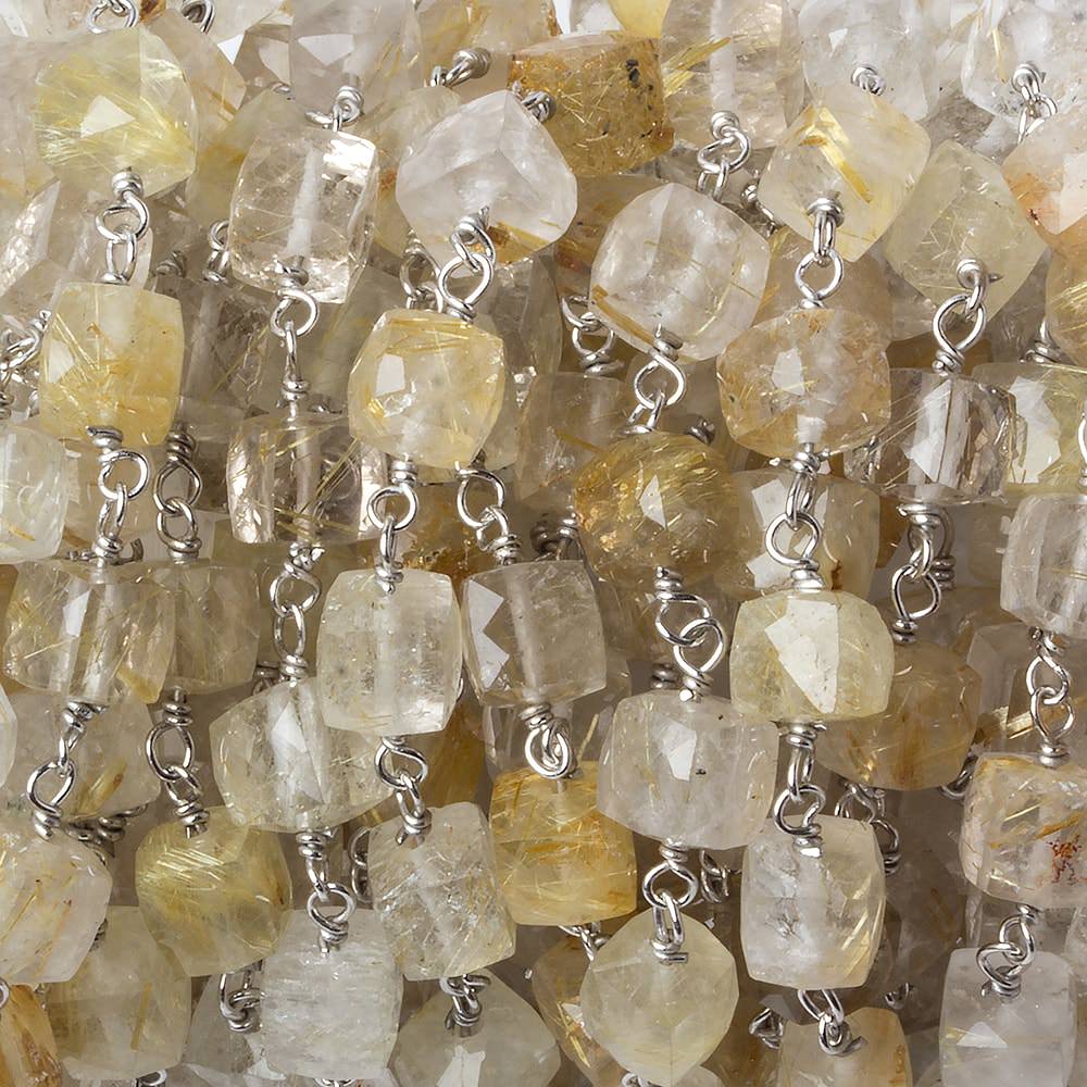 6x6mm Golden Rutilated Quartz cube Silver .925 Chain by the foot 25 pcs (ONLINE ORDER ONLY)