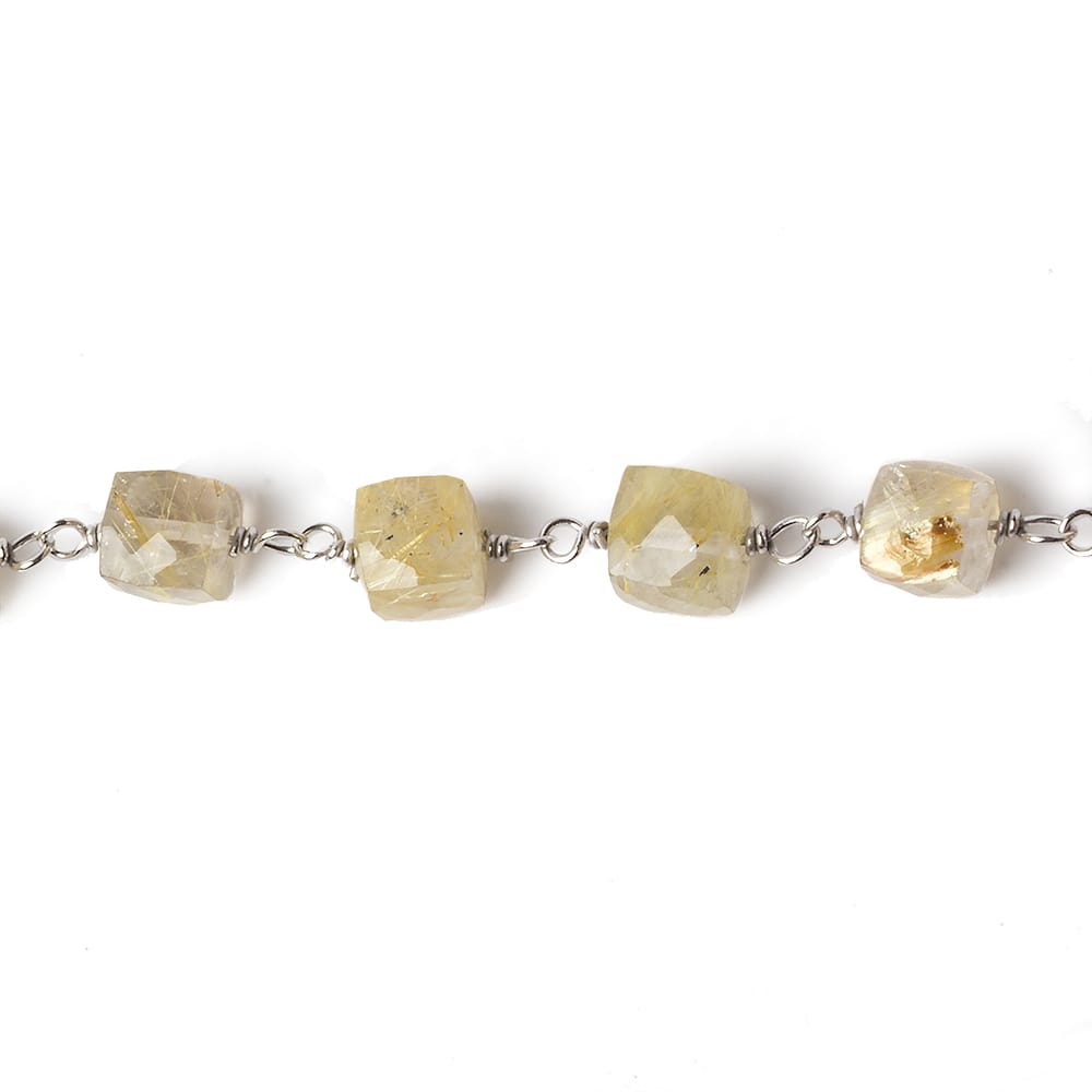 6x6mm Golden Rutilated Quartz cube Silver .925 Chain by the foot 25 pcs (ONLINE ORDER ONLY)