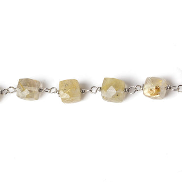 6x6mm Golden Rutilated Quartz cube Silver .925 Chain by the foot 25 pcs (ONLINE ORDER ONLY)