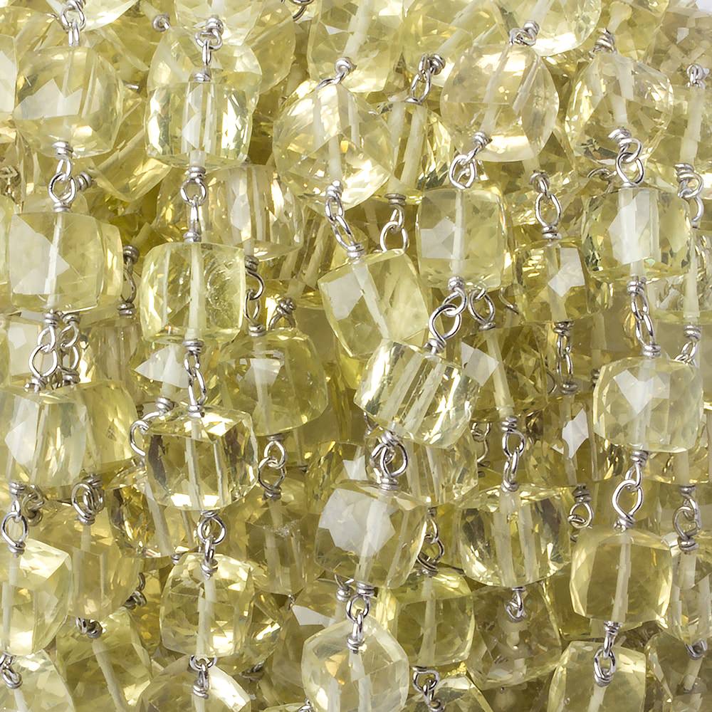 6x6mm Lemon Quartz faceted cube Silver .925 Chain by the foot 26 pcs (ONLINE ORDER ONLY)
