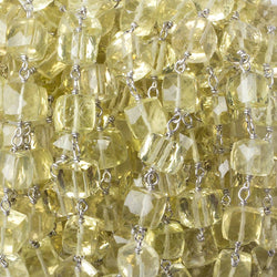 6x6mm Lemon Quartz faceted cube Silver .925 Chain by the foot 26 pcs (ONLINE ORDER ONLY)