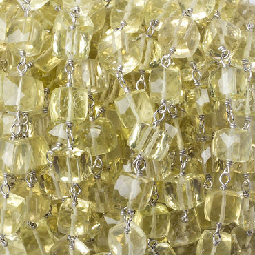 6x6mm Lemon Quartz faceted cube Silver .925 Chain by the foot 26 pcs (ONLINE ORDER ONLY)