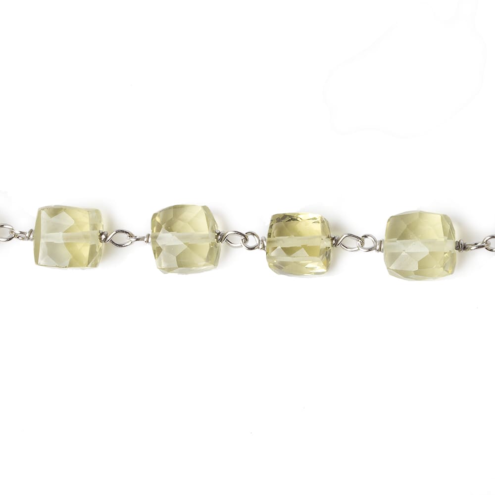 6x6mm Lemon Quartz faceted cube Silver .925 Chain by the foot 26 pcs (ONLINE ORDER ONLY)