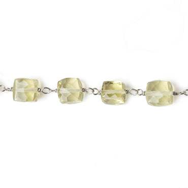6x6mm Lemon Quartz faceted cube Silver .925 Chain by the foot 26 pcs (ONLINE ORDER ONLY)